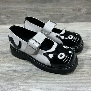 TUK Mary Jane's Kitty Face Shoes White Black Cat Womens Size 7 US 38 EU NEW
